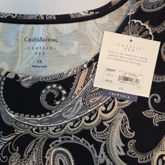 NWT - Croft & Barrow Classic Long Sleeve Paisley Print 100% Cotton Tee – Size 1X - Picture 8 of 11